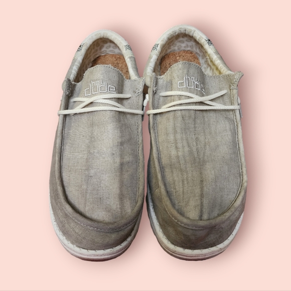 Hey Dude Wally Linen Natural Khaki Shoes Slip-On - Picture 2 of 4